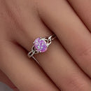 Sterling Silver Center Stone Charmed Pink Lab Opal Ring