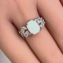 Sterling Silver Elegant Squoval White Lab Opal with Clear CZ Ring