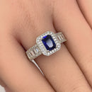 Sterling Silver Emerald Cut Blue Sapphire Clear CZ Ring