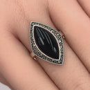 Sterling Silver Marquise Black Onyx Marcasite Ring