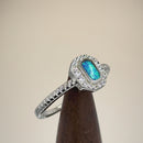 Sterling Silver Blue Lab Opal Octagon Halo CZ Ring