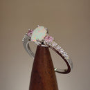 Sterling Silver Enchanted Oval White Lab Opal Pink CZ Ring
