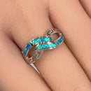 Sterling Silver Blue Lab Opal Greek Untwine Infinity Ring