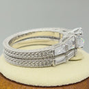 Sterling Silver Vintage Round & Baguette Cut Clear CZ Engagement Ring Set