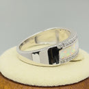 Sterling Silver Long Bar White Lab Opal CZ Ring
