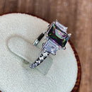 Sterling Silver Rectangular Rainbow Topaz CZ Ring