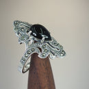 Sterling Silver Pear Shape Black Onyx Marcasite Ring