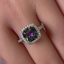 Sterling Silver Cushion Cut Rainbow CZ Ring