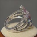 Sterling Silver Bulky Colorful Cluster CZ Ring