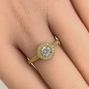 Solid 14K Yellow Gold Halo Round CZ Engagement Ring