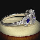 Sterling Silver Classic Princess Emerald & Round Cut Clear & Blue Spinel CZ Ring