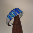Sterling Silver 7 Stripes Lab Opal Ring