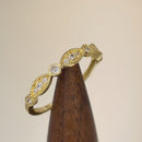Solid 14K Yellow Gold Half Eternity Beaded Round Marquise CZ Ring