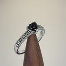 Sterling Silver Black Onyx Heart Marcasite Ring