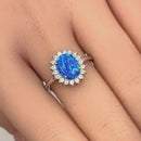 Sterling Silver Oval Blue Lab Opal CZ Ring