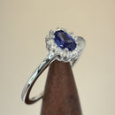 Sterling Silver Oval Blue Tanzanite Halo CZ Engagement Ring