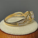 Solid 14K Yellow Gold Twist Round Halo Engagement Clear CZ Ring