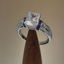 Sterling Silver Clear Emerald Cut Blue CZ Ring