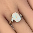 Sterling Silver White Lab Opal Rectangular Ring