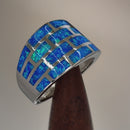 Sterling Silver Bricks Lab Opal Ring