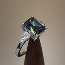 Sterling Silver Triple Rectangular Rainbow Topaz CZ Ring