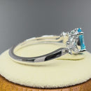 Sterling Silver Double Butterfly Aqua Center Stone CZ Ring