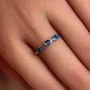 Sterling Silver Triple Marquise Blue Lab Opal Ring