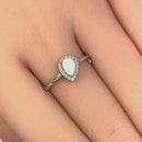 Sterling Silver White Lab Opal Tilted Pear Halo CZ Ring
