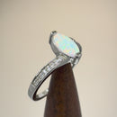 Sterling Silver Stylish White Lab Opal Marquise Cut & Clear CZ Ring