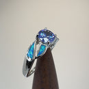 Sterling Silver Lab Opal Round Tanzanite CZ Ring