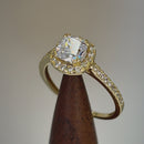 Solid 14K Yellow Gold Cushion Halo Engagement Clear CZ Ring