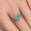 Sterling Silver Heart Shape Aquamarine CZ Ring