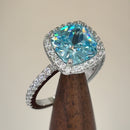 Sterling Silver Cushion Cut Aqua Blue CZ Ring