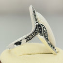 Sterling Silver Mother of Pearl Marquise Marcasite Ring