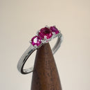 Solid 14K White Gold Triple Round Ruby CZ Ring