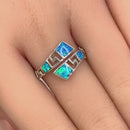 Sterling Silver Unique Pattern Lab Opal Ring