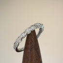 Solid 14K White Gold Half Eternity Round Marquise Pattern Diamond Ring