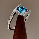 Sterling Silver Round Bezel Blue Topaz CZ Ring