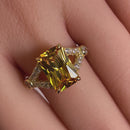 Sterling Silver Large Yellow Emerald Cut CZ Ring