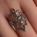 Sterling Silver Double Fleur de Lis Heart Ring