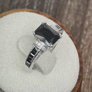 Sterling Silver Black Emerald Cut CZ Ring