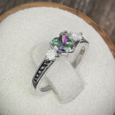 Sterling Silver Heart Rainbow Topaz CZ Ring