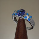 Sterling Silver Tanzanite Center Stone Flower Blue Lab Opal Ring