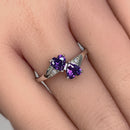 Sterling Silver Double Heart Amethyst CZ Ring