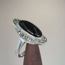 Sterling Silver Black Onyx Oval Marcasite Ring