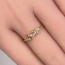 Solid 14K Gold Trendy Leaf CZ Ring