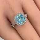 Sterling Silver Cushion Cut Aqua Blue CZ Ring