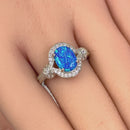 Sterling Silver Elegant Blue Oval Lab Opal CZ Ring
