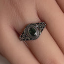 Sterling Silver Austere Oval Cut Green CZ Ring