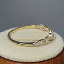 Solid 14K Yellow Gold Half Eternity Clear Marquise & Round Cut CZ Engagement Band